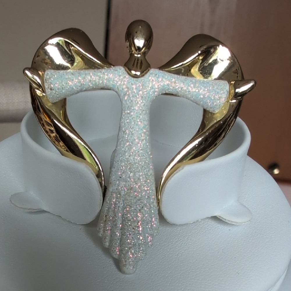Gold and White Angel Brooch